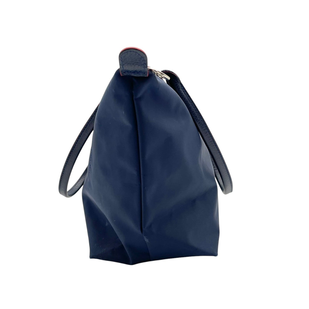 良品 LONGCHAMP ロンシャン LE PLIAGE CLUB ル プリアージュ クラブ トートバッグ ネイビー ナイロン レザー レッド ホース刺繍 ロゴ 肩掛け ロングハンドル ファスナー 折りたたみ レディース S10