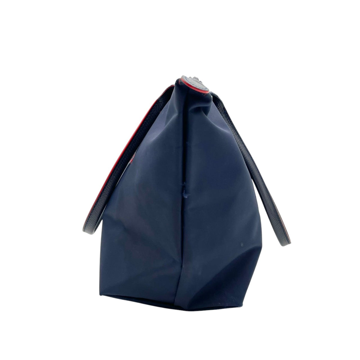 良品 LONGCHAMP ロンシャン LE PLIAGE CLUB ル プリアージュ クラブ トートバッグ ネイビー ナイロン レザー レッド ホース刺繍 ロゴ 肩掛け ロングハンドル ファスナー 折りたたみ レディース S10