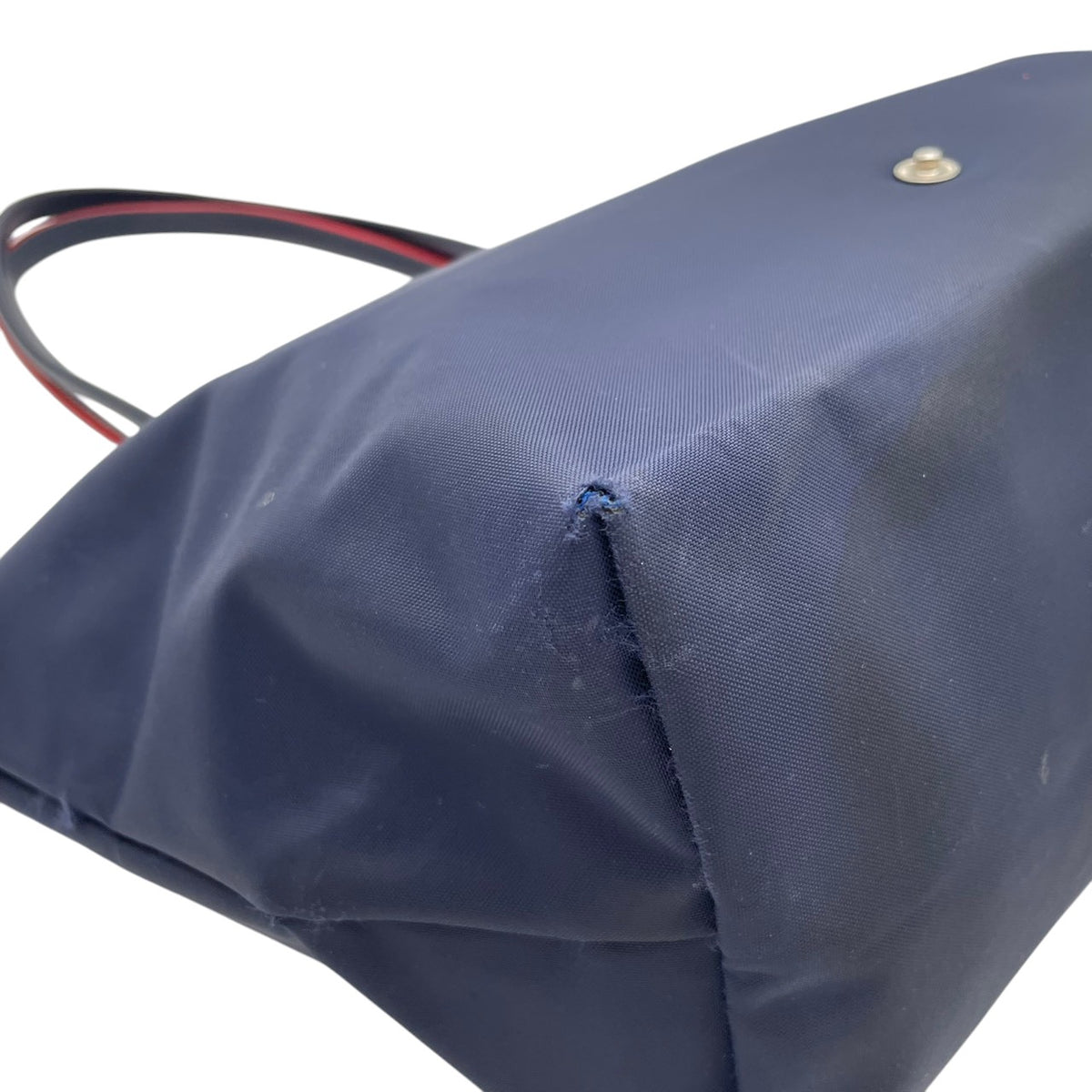 良品 LONGCHAMP ロンシャン LE PLIAGE CLUB ル プリアージュ クラブ トートバッグ ネイビー ナイロン レザー レッド ホース刺繍 ロゴ 肩掛け ロングハンドル ファスナー 折りたたみ レディース S10