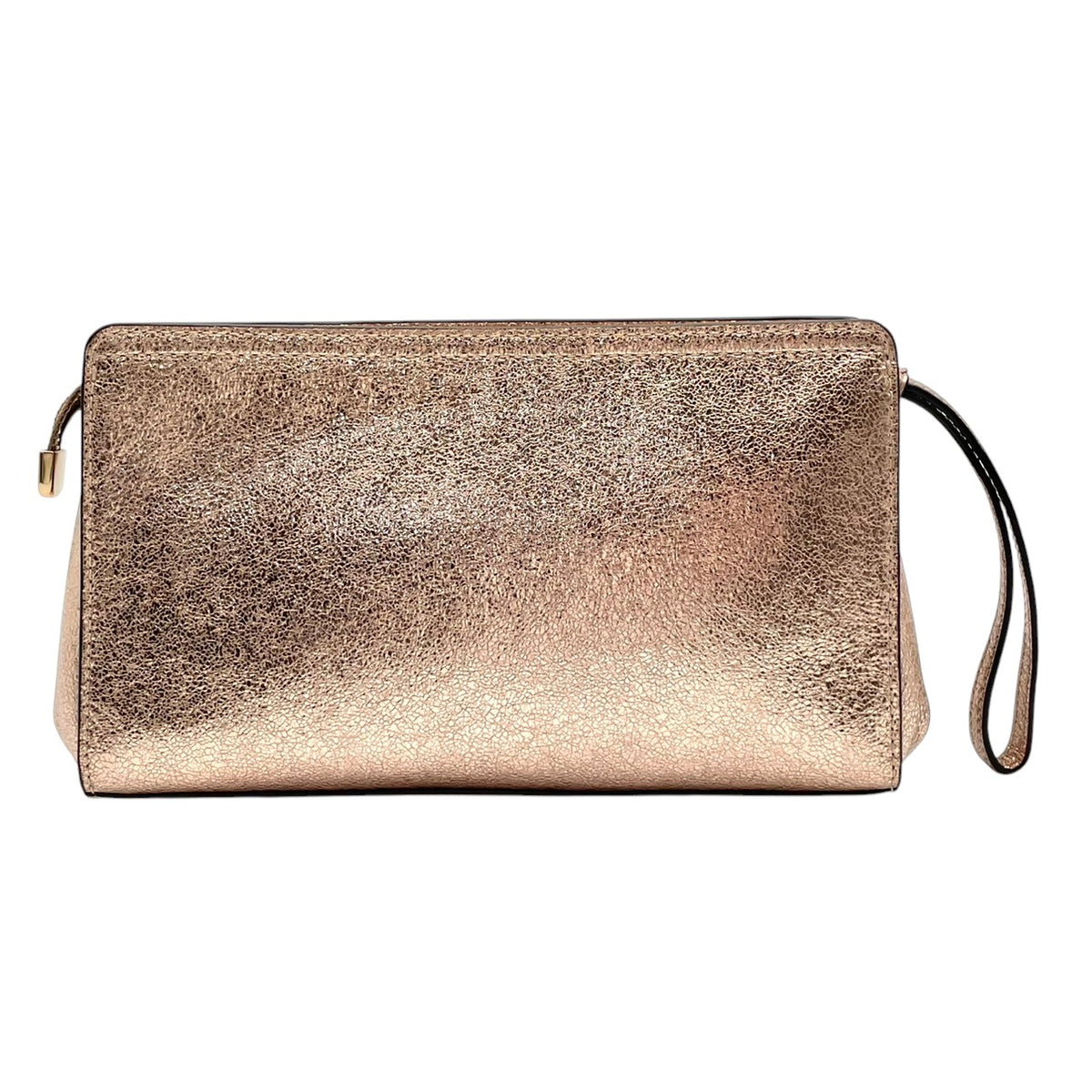 美品 COACH コーチ Flap Clutch フラップクラッチ クラッチバッグ ポーチ ピンクゴールド メタリック レザー グリッター ラメ ホース＆キャリッジ ロゴ ゴールド金具 リストレット ミニバッグ レディース S10