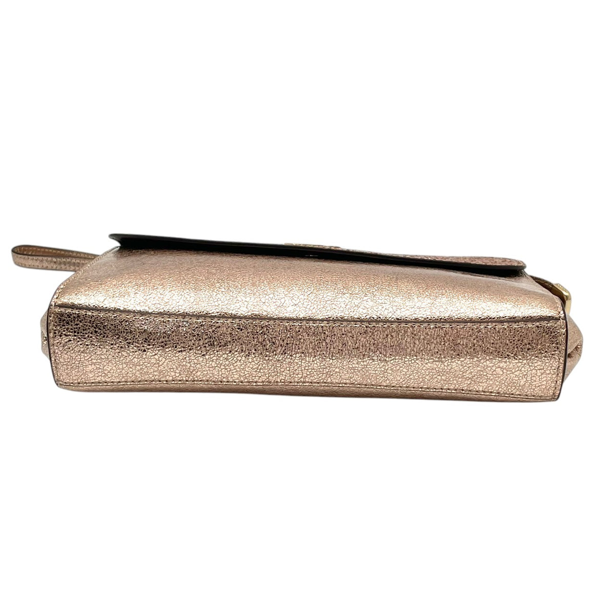 美品 COACH コーチ Flap Clutch フラップクラッチ クラッチバッグ ポーチ ピンクゴールド メタリック レザー グリッター ラメ ホース＆キャリッジ ロゴ ゴールド金具 リストレット ミニバッグ レディース S10