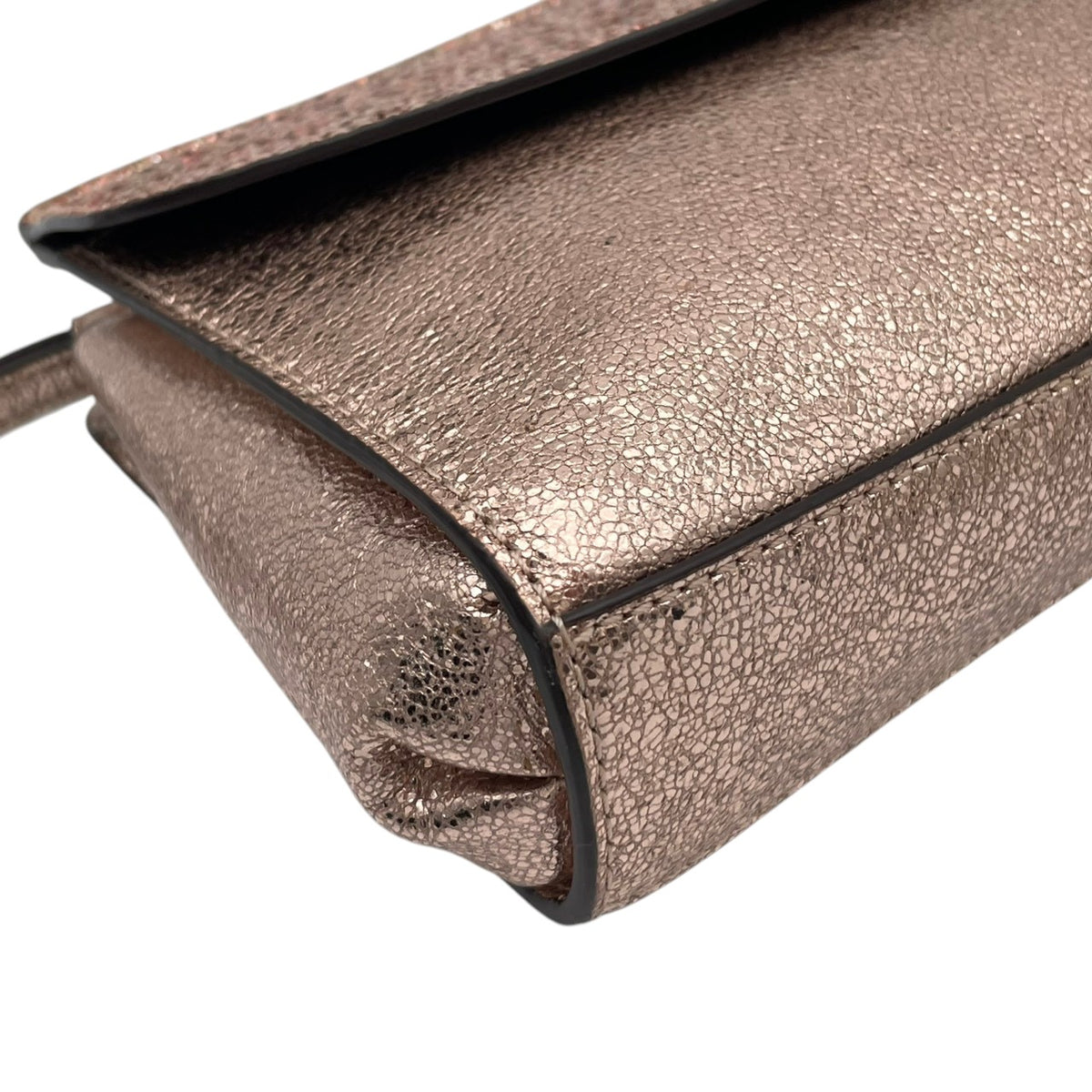美品 COACH コーチ Flap Clutch フラップクラッチ クラッチバッグ ポーチ ピンクゴールド メタリック レザー グリッター ラメ ホース＆キャリッジ ロゴ ゴールド金具 リストレット ミニバッグ レディース S10