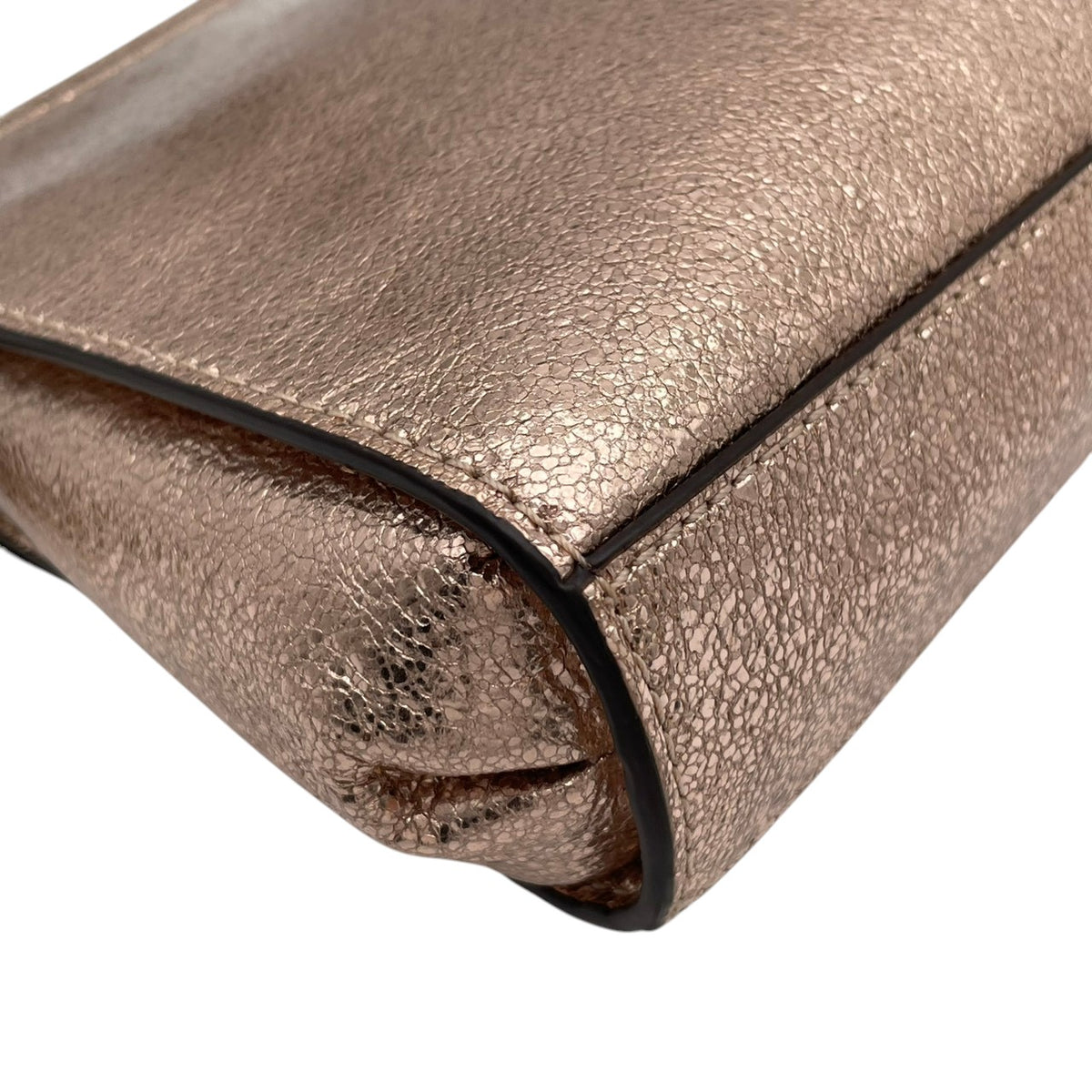 美品 COACH コーチ Flap Clutch フラップクラッチ クラッチバッグ ポーチ ピンクゴールド メタリック レザー グリッター ラメ ホース＆キャリッジ ロゴ ゴールド金具 リストレット ミニバッグ レディース S10