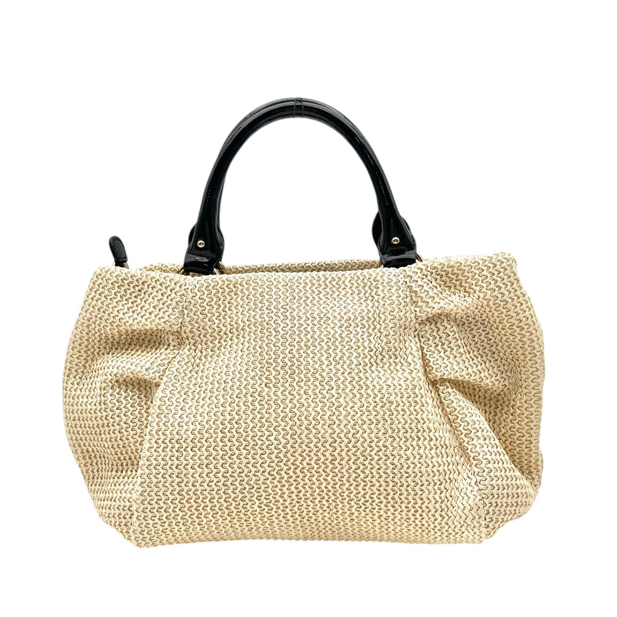美品 ANTEPRIMA アンテプリマ RAFIA BOW ラフィア ボウ 2way ハンドバッグ ショルダーバッグ アイボリー ラフィア風素材 エナメル リボン チェーンショルダー ゴールド金具 ギャザー 斜め掛け レディース S10
