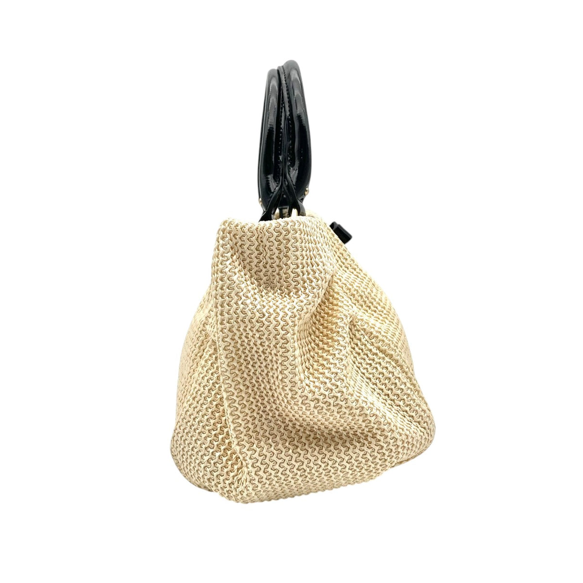 美品 ANTEPRIMA アンテプリマ RAFIA BOW ラフィア ボウ 2way ハンドバッグ ショルダーバッグ アイボリー ラフィア風素材 エナメル リボン チェーンショルダー ゴールド金具 ギャザー 斜め掛け レディース S10
