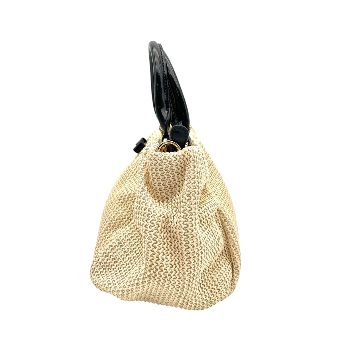 美品 ANTEPRIMA アンテプリマ RAFIA BOW ラフィア ボウ 2way ハンドバッグ ショルダーバッグ アイボリー ラフィア風素材 エナメル リボン チェーンショルダー ゴールド金具 ギャザー 斜め掛け レディース S10