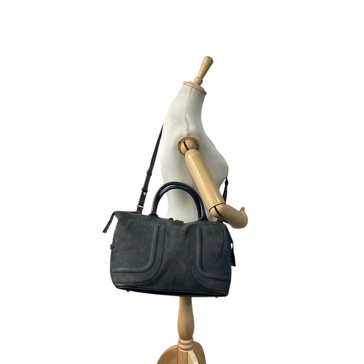 良品 SEE BY CHLOE シーバイクロエ KAY ケイ 2way ミニボストンバッグ ネイビー レザー ゴールド金具 ハンドバッグ ショルダーバッグ 斜め掛け ファスナー ロゴ 03-16-85-65 レディース S60 調節可
