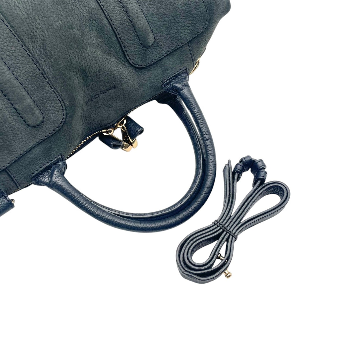 良品 SEE BY CHLOE シーバイクロエ KAY ケイ 2way ミニボストンバッグ ネイビー レザー ゴールド金具 ハンドバッグ ショルダーバッグ 斜め掛け ファスナー ロゴ 03-16-85-65 レディース S60 調節可