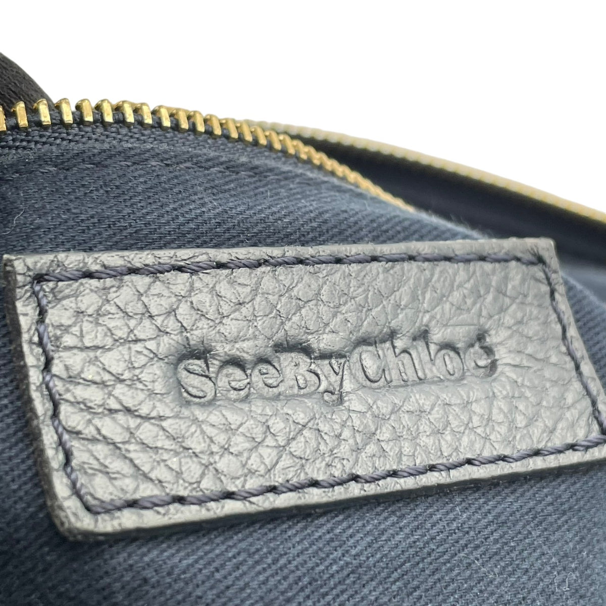 良品 SEE BY CHLOE シーバイクロエ KAY ケイ 2way ミニボストンバッグ ネイビー レザー ゴールド金具 ハンドバッグ ショルダーバッグ 斜め掛け ファスナー ロゴ 03-16-85-65 レディース S60 調節可