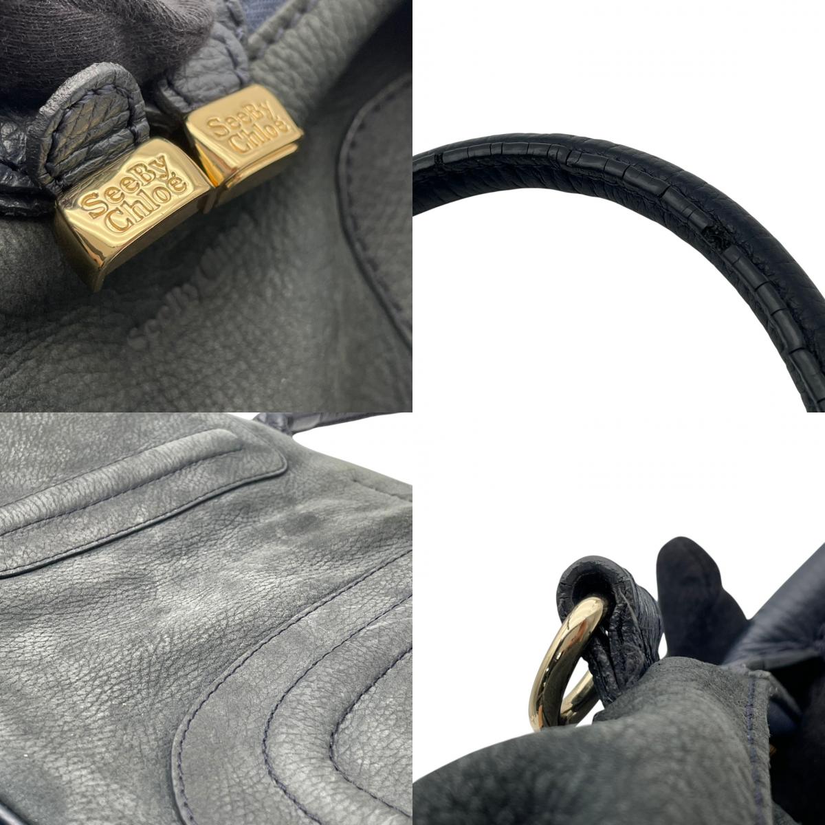 良品 SEE BY CHLOE シーバイクロエ KAY ケイ 2way ミニボストンバッグ ネイビー レザー ゴールド金具 ハンドバッグ ショルダーバッグ 斜め掛け ファスナー ロゴ 03-16-85-65 レディース S60 調節可