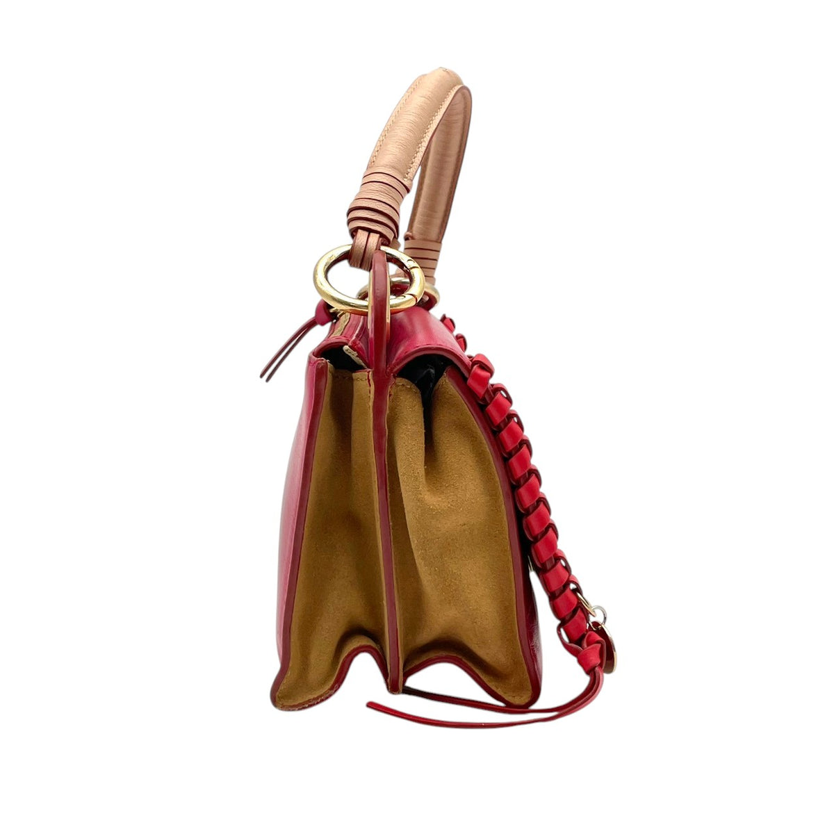 良品 SEE BY CHLOE シーバイクロエ TILDA チルダ ミニ クロスボディバッグ ローズピンク レザー スエード ゴールド金具 2way ハンドバッグ ショルダーバッグ 斜め掛け 編み込み ロゴチャーム レディース S60