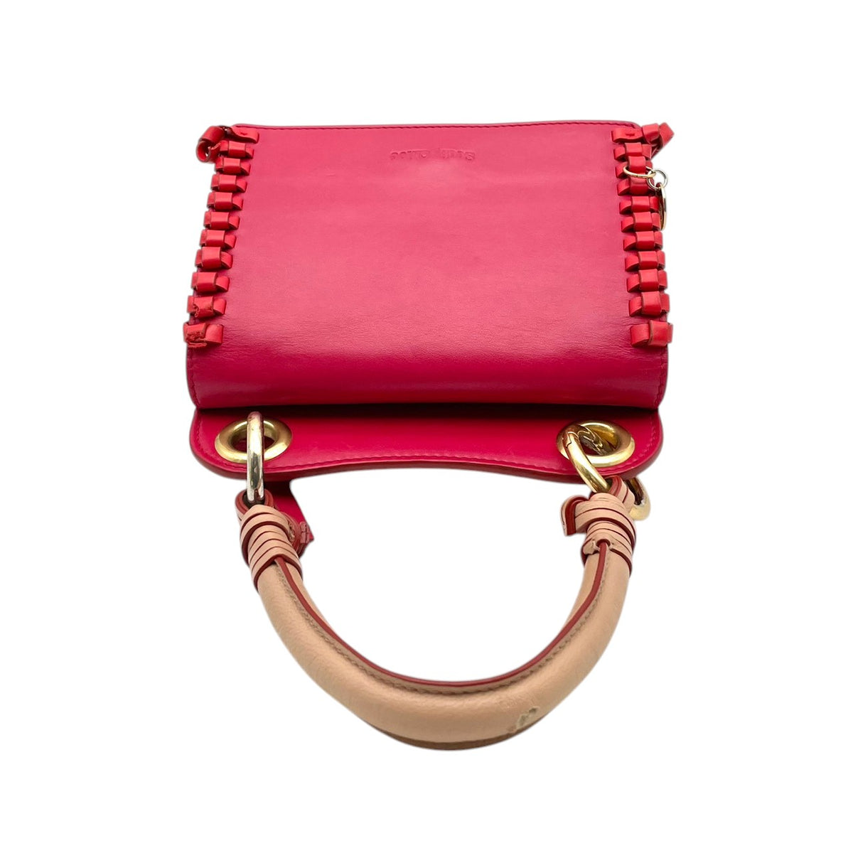 良品 SEE BY CHLOE シーバイクロエ TILDA チルダ ミニ クロスボディバッグ ローズピンク レザー スエード ゴールド金具 2way ハンドバッグ ショルダーバッグ 斜め掛け 編み込み ロゴチャーム レディース S60