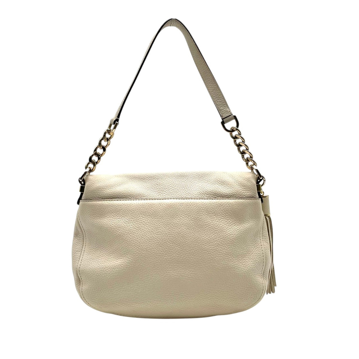 良品 MICHAEL KORS マイケルコース Bedford ベッドフォード 2way ショルダーバッグ アイボリー レザー ゴールド金具 チェーン ハンドバッグ 斜め掛け クロスボディ タッセルチャーム ロゴ フラップ レディース S60