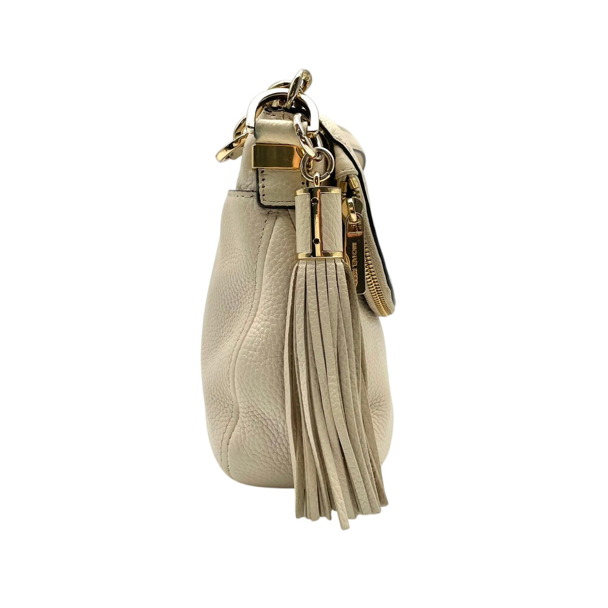 良品 MICHAEL KORS マイケルコース Bedford ベッドフォード 2way ショルダーバッグ アイボリー レザー ゴールド金具 チェーン ハンドバッグ 斜め掛け クロスボディ タッセルチャーム ロゴ フラップ レディース S60