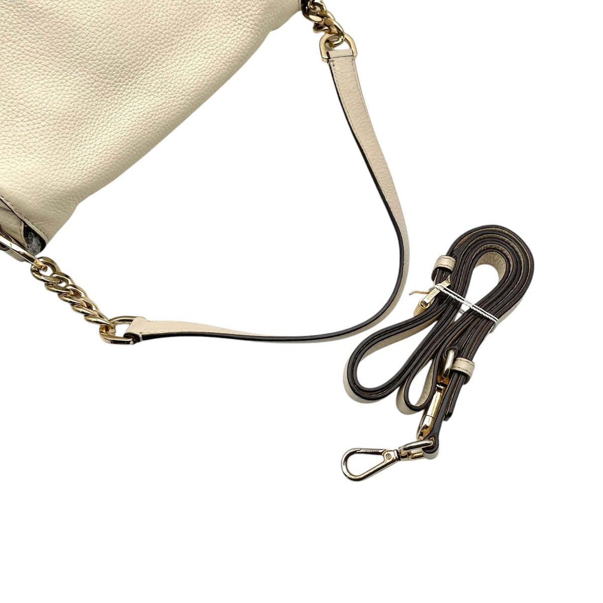 良品 MICHAEL KORS マイケルコース Bedford ベッドフォード 2way ショルダーバッグ アイボリー レザー ゴールド金具 チェーン ハンドバッグ 斜め掛け クロスボディ タッセルチャーム ロゴ フラップ レディース S60