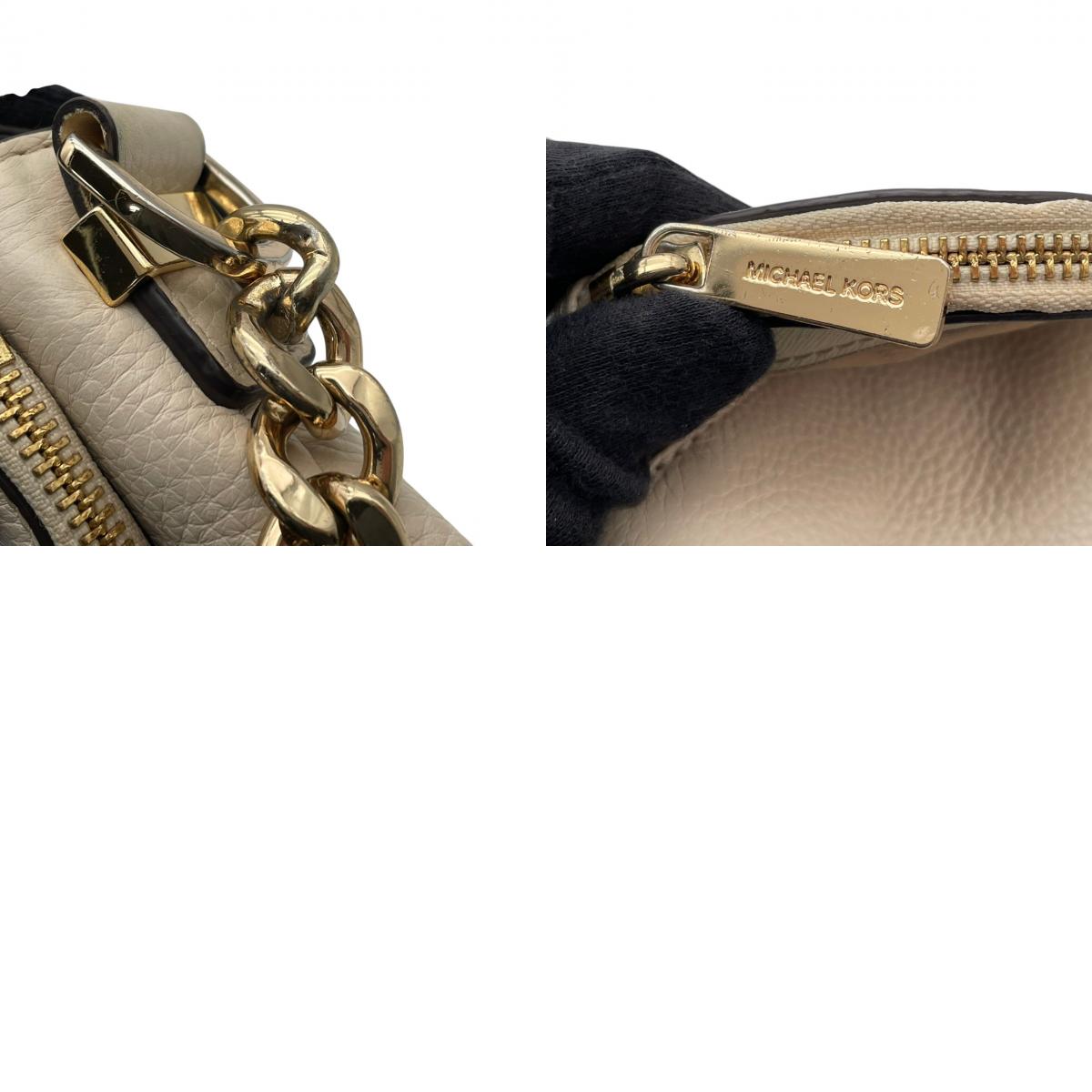 良品 MICHAEL KORS マイケルコース Bedford ベッドフォード 2way ショルダーバッグ アイボリー レザー ゴールド金具 チェーン ハンドバッグ 斜め掛け クロスボディ タッセルチャーム ロゴ フラップ レディース S60