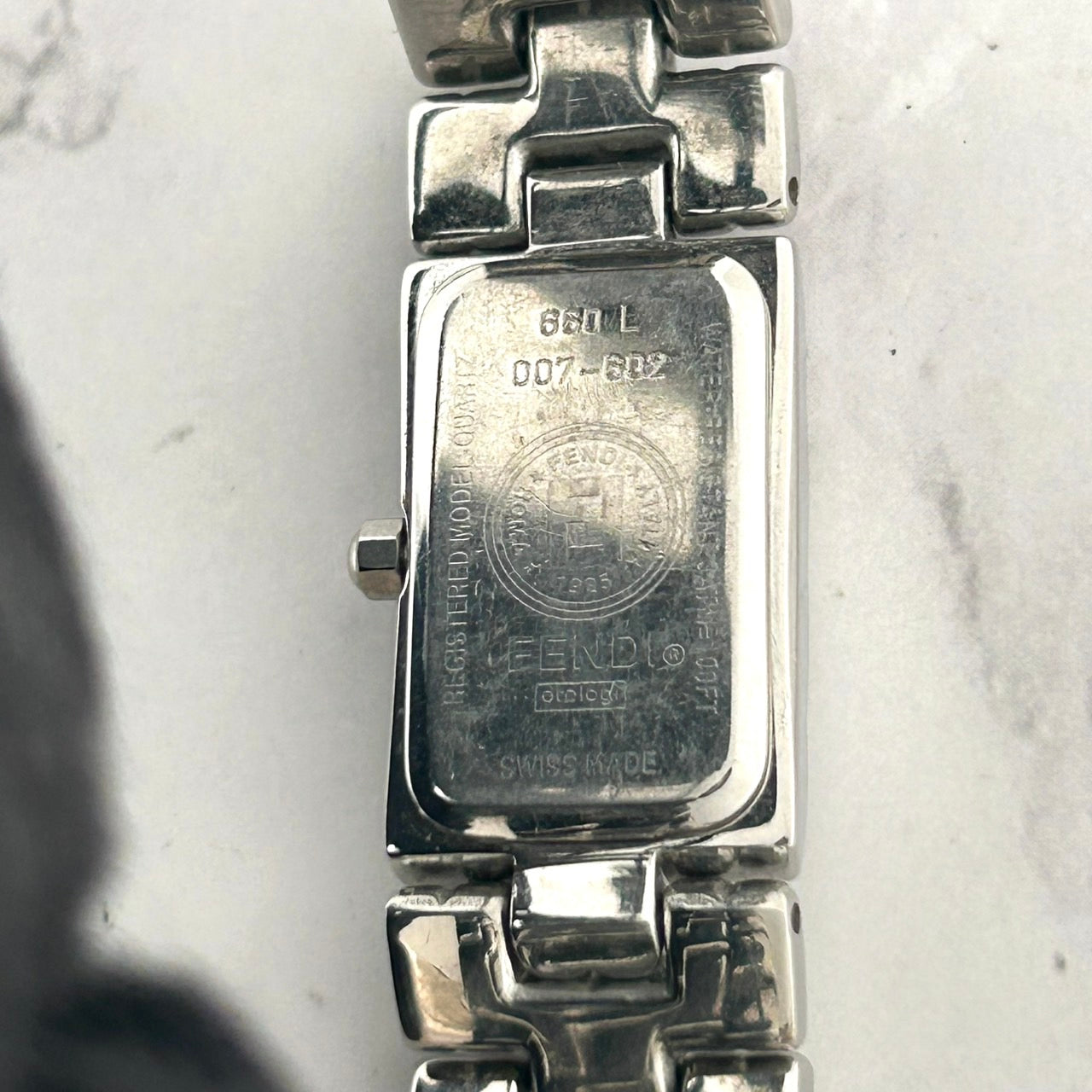 Authentic FENDI 660L Ladies Watch Quartz Navy Dial Rectangular SS Elegant VG