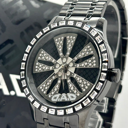 Authentic D.A.D DD2304 Men's Watch Quartz Wheel Design Crystal Black Luxury