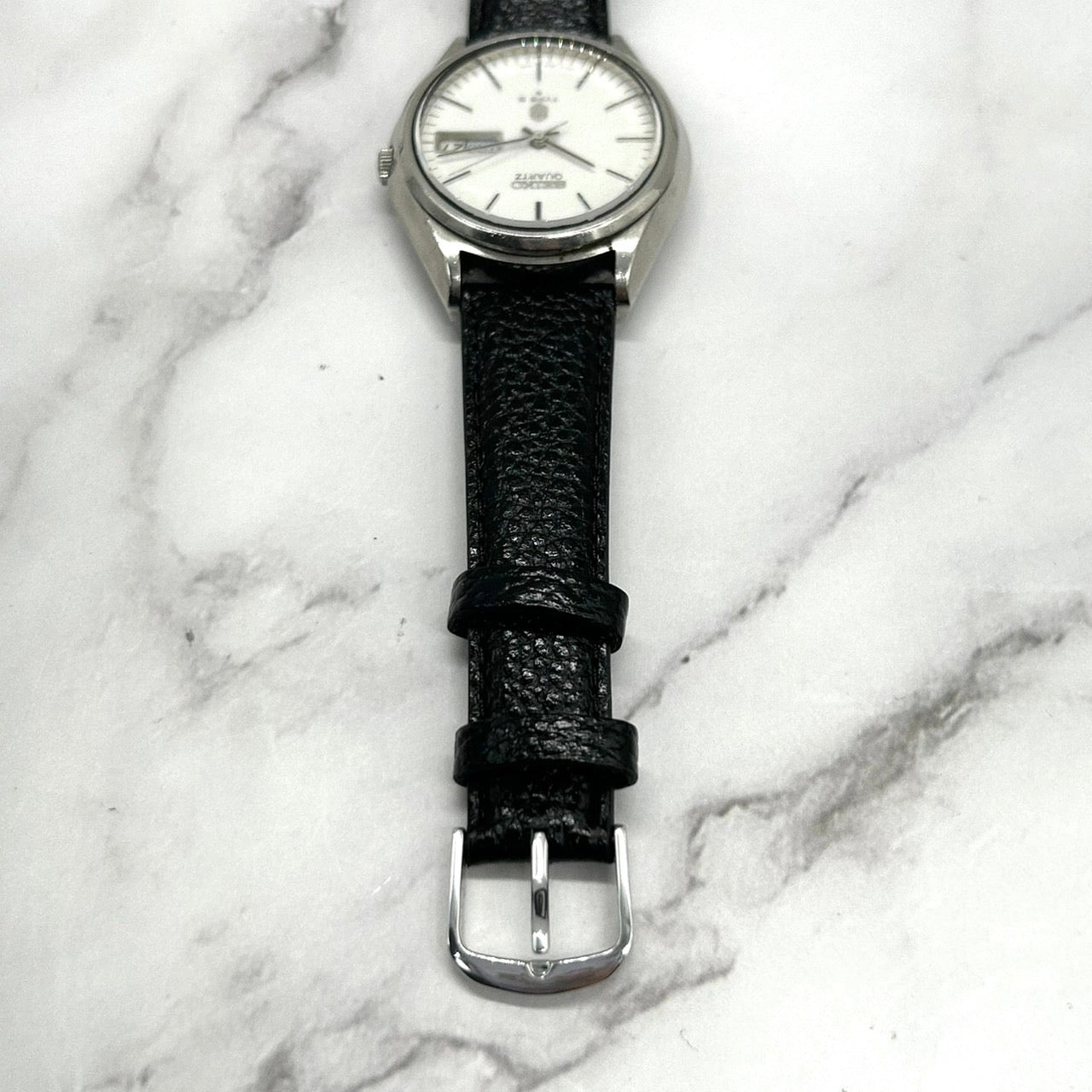 Authentic SEIKO TYPE II 0903-8110 Mens Watch White Dial Silver Quartz DayDate