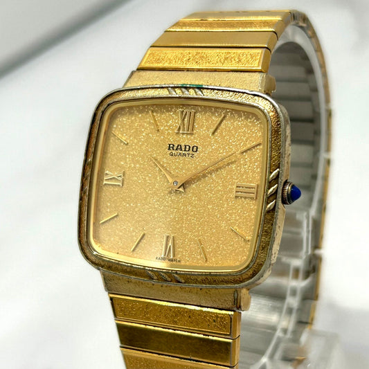 Authentic RADO 121.9029.2 Quartz Gold Dial Square Vintage Watch Unisex Classic