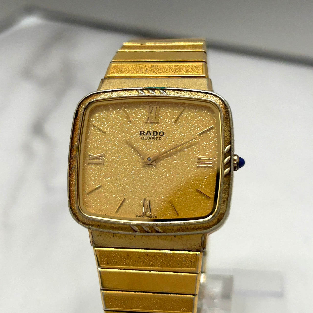 Authentic RADO 121.9029.2 Quartz Gold Dial Square Vintage Watch Unisex Classic