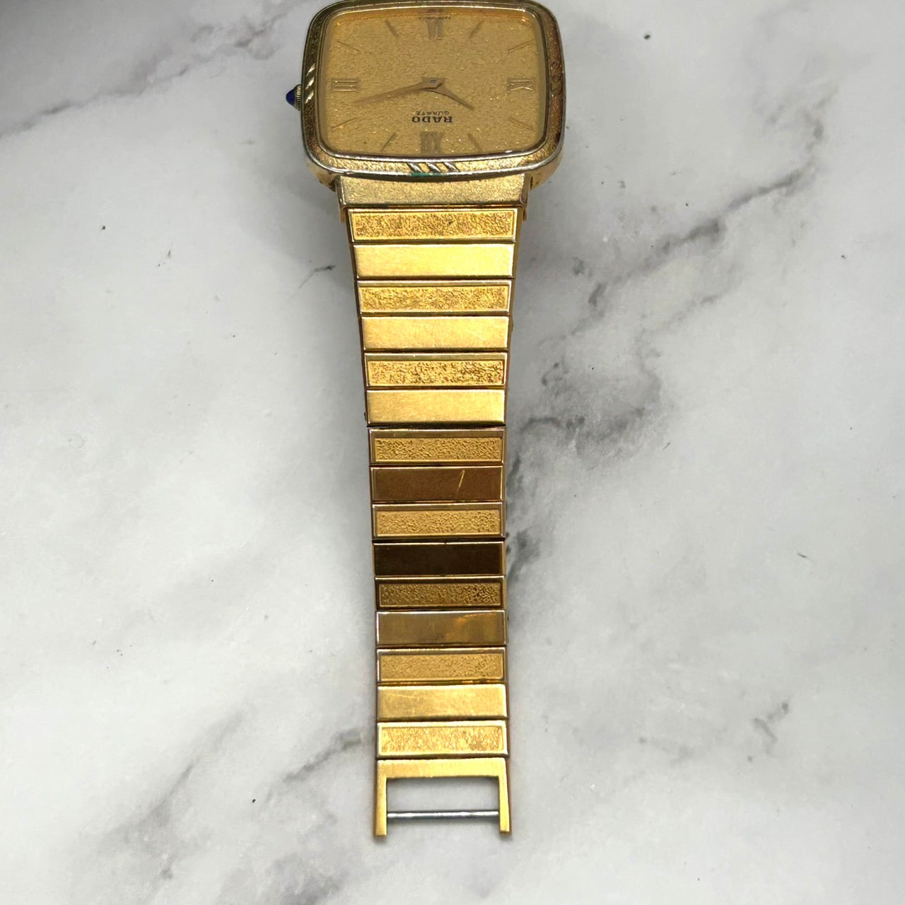 Authentic RADO 121.9029.2 Quartz Gold Dial Square Vintage Watch Unisex Classic