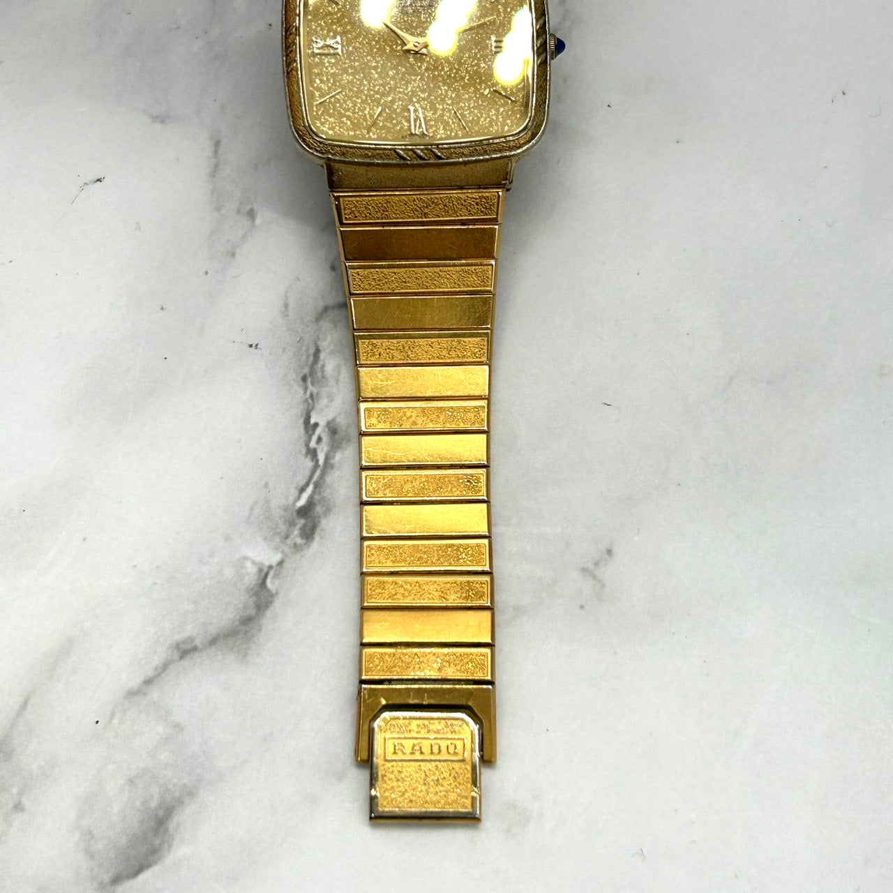 Authentic RADO 121.9029.2 Quartz Gold Dial Square Vintage Watch Unisex Classic