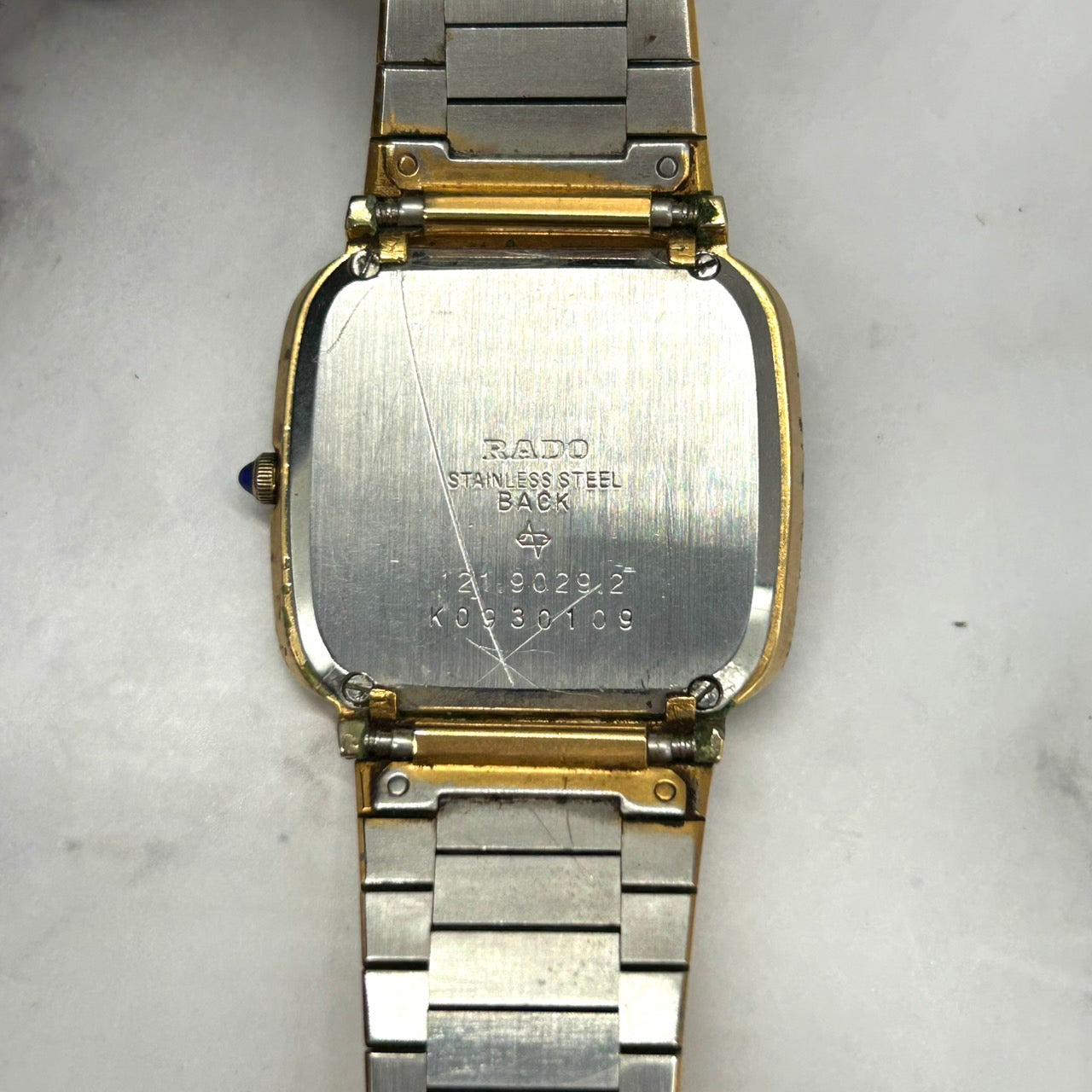 Authentic RADO 121.9029.2 Quartz Gold Dial Square Vintage Watch Unisex Classic