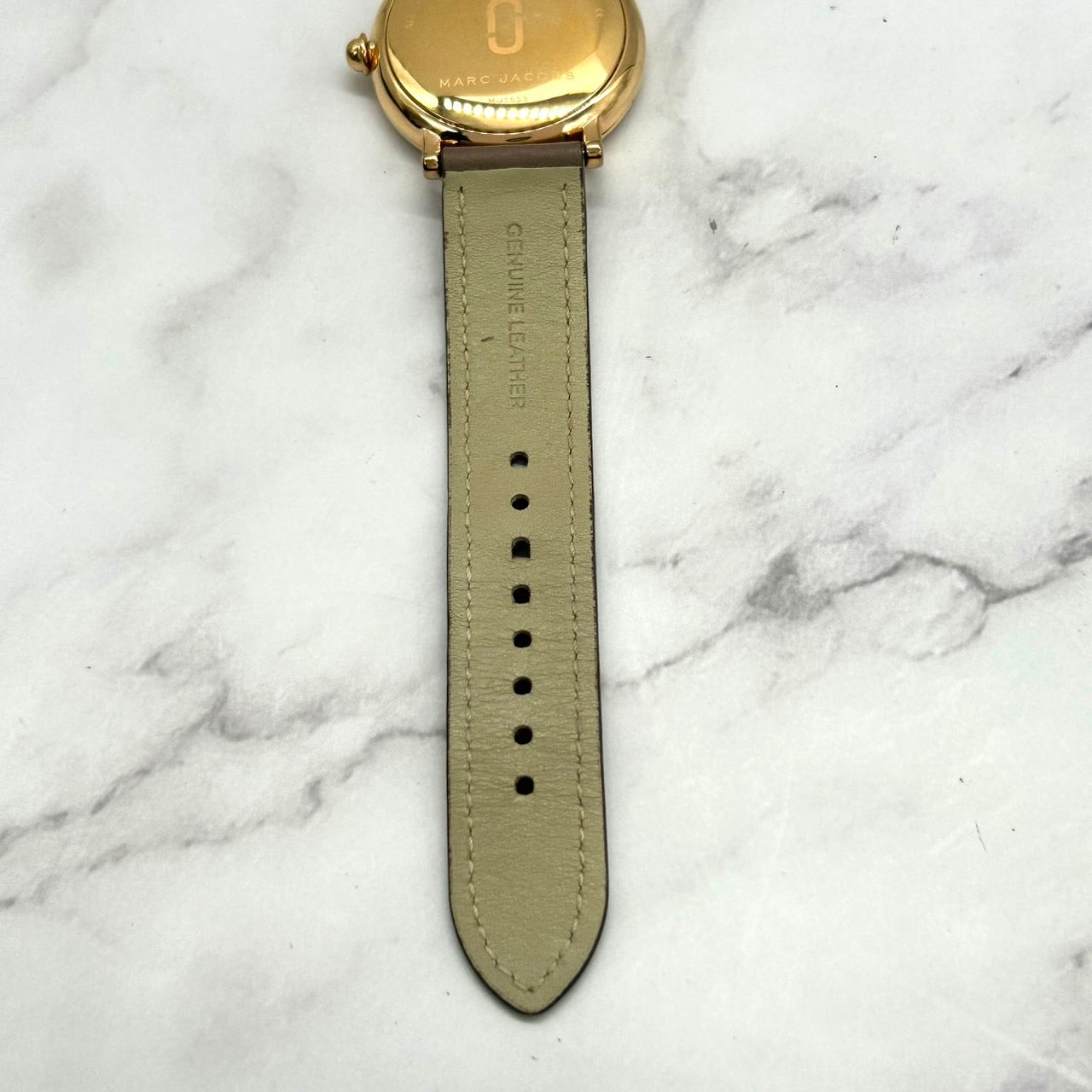 Authentic MARC JACOBS MJ1533 Watch Quartz White Dial Gold Case Brown Leather