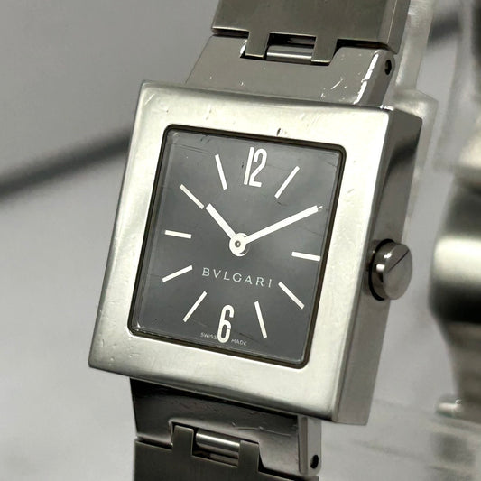 Authentic BVLGARI Quadrato SQ22SS Watch Black Dial Square Ladies Unisex Quartz