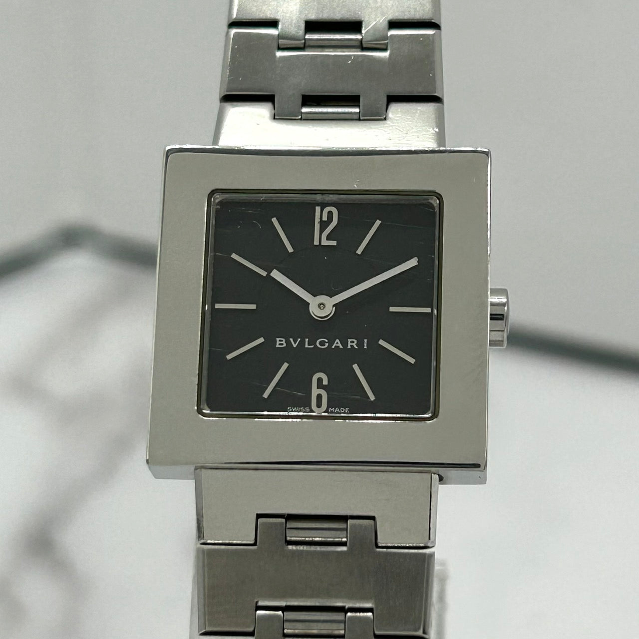 Authentic BVLGARI Quadrato SQ22SS Watch Black Dial Square Ladies Unisex Quartz