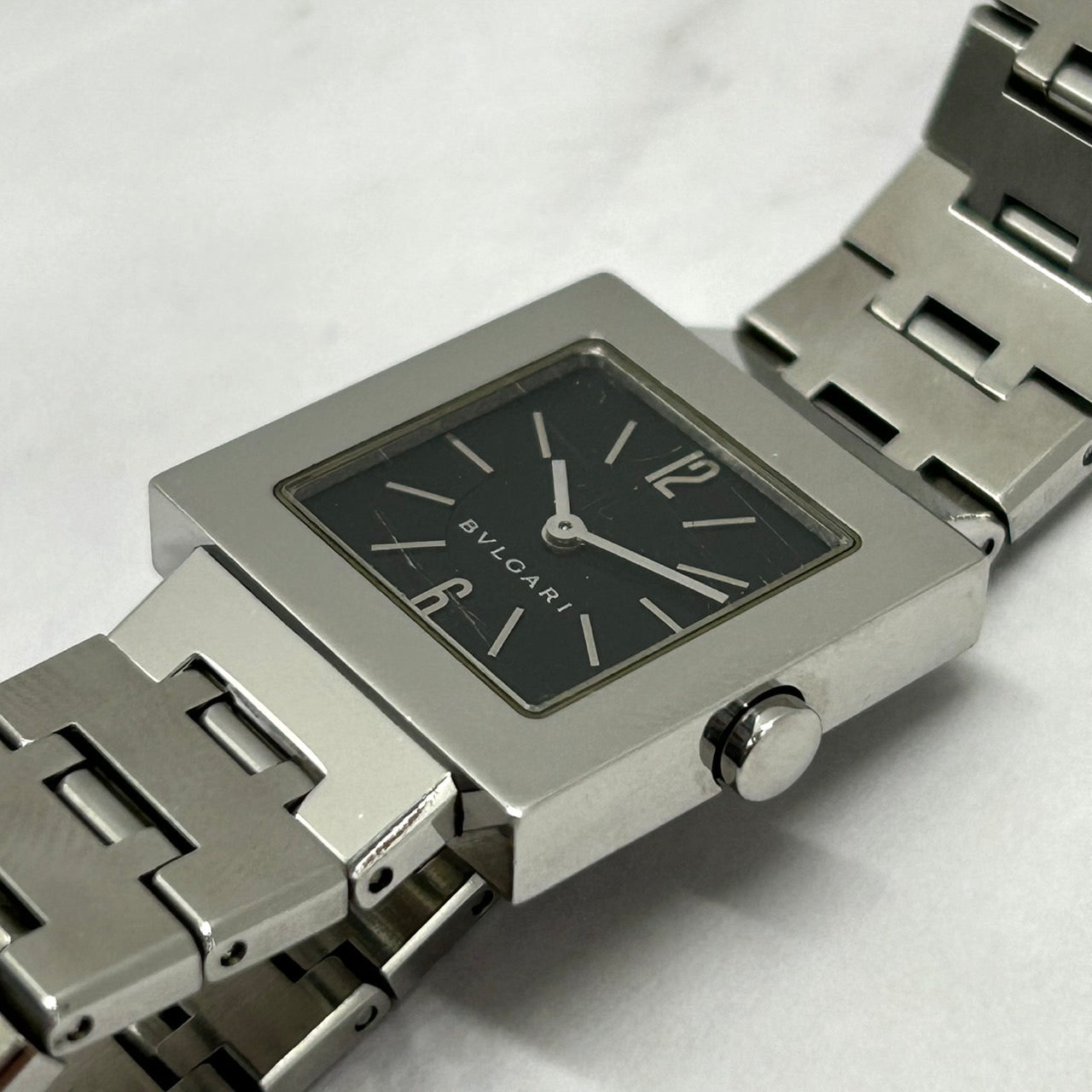 Authentic BVLGARI Quadrato SQ22SS Watch Black Dial Square Ladies Unisex Quartz