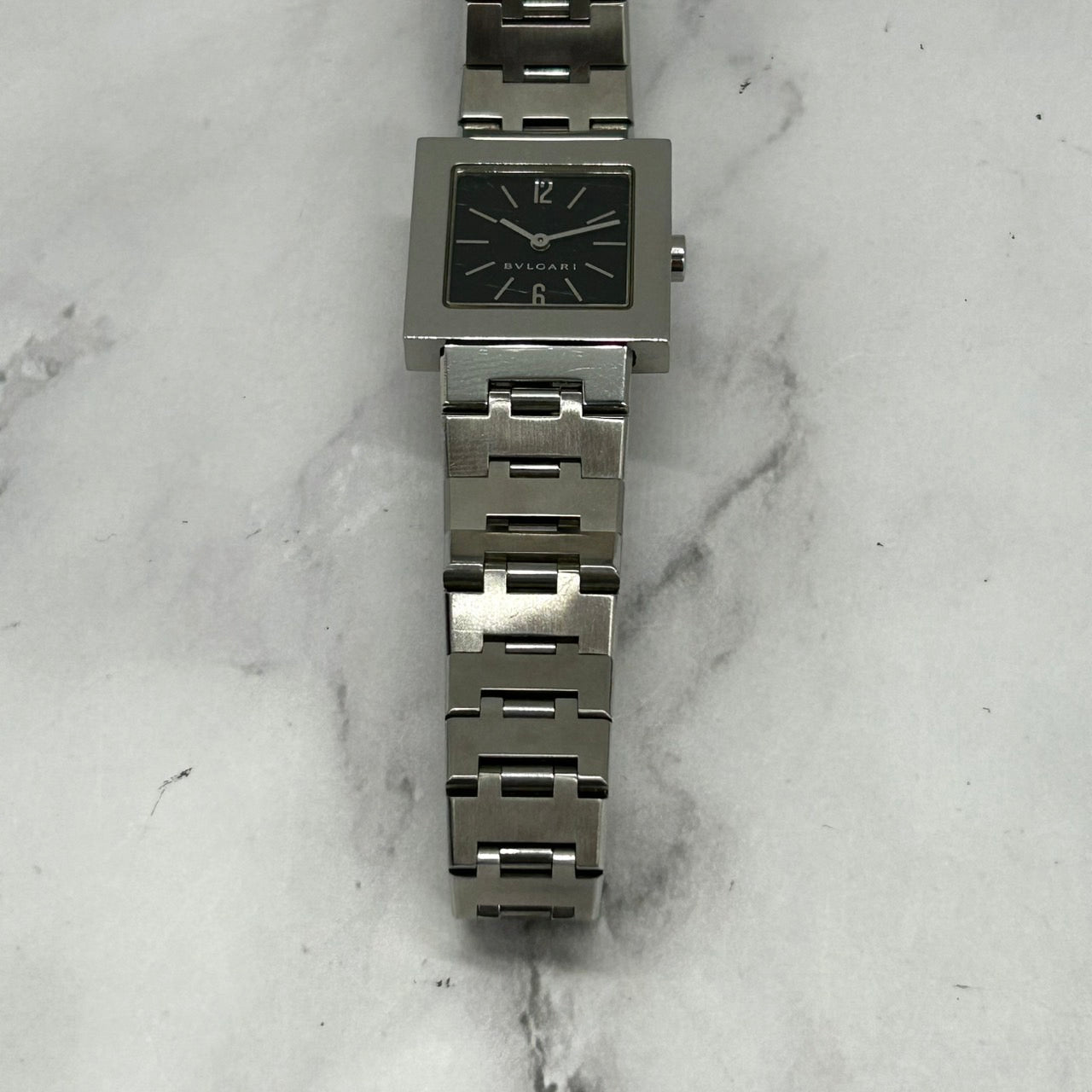 Authentic BVLGARI Quadrato SQ22SS Watch Black Dial Square Ladies Unisex Quartz