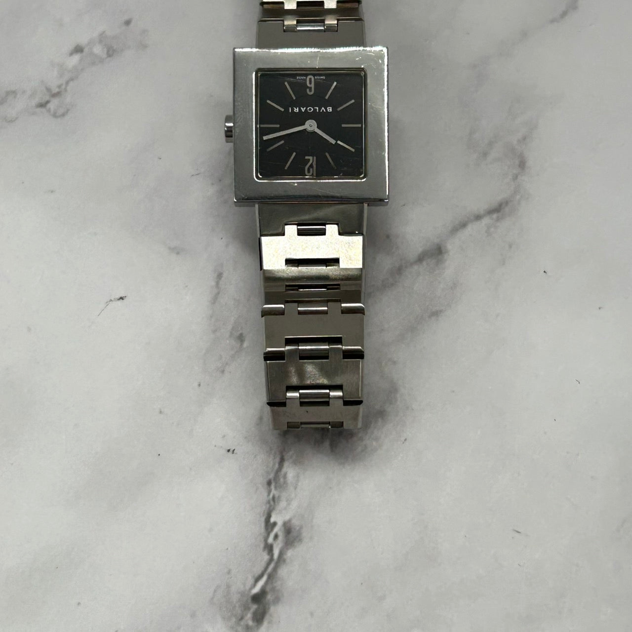 Authentic BVLGARI Quadrato SQ22SS Watch Black Dial Square Ladies Unisex Quartz