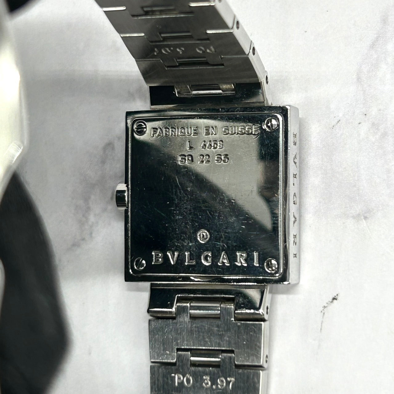 Authentic BVLGARI Quadrato SQ22SS Watch Black Dial Square Ladies Unisex Quartz