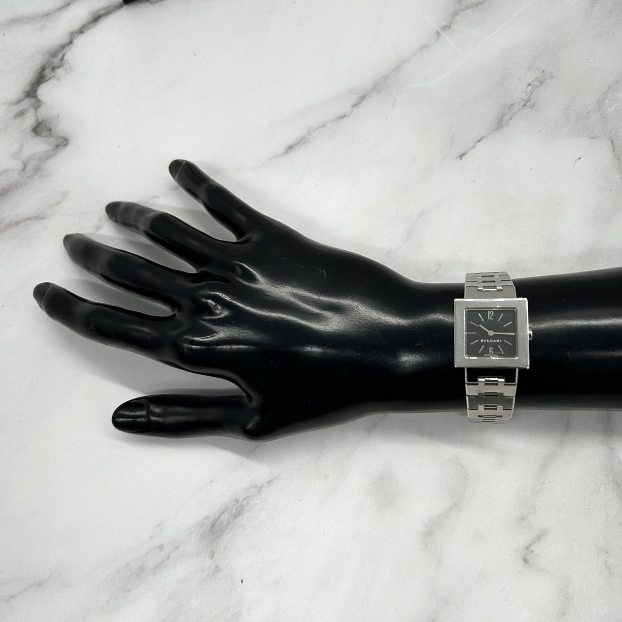 Authentic BVLGARI Quadrato SQ22SS Watch Black Dial Square Ladies Unisex Quartz