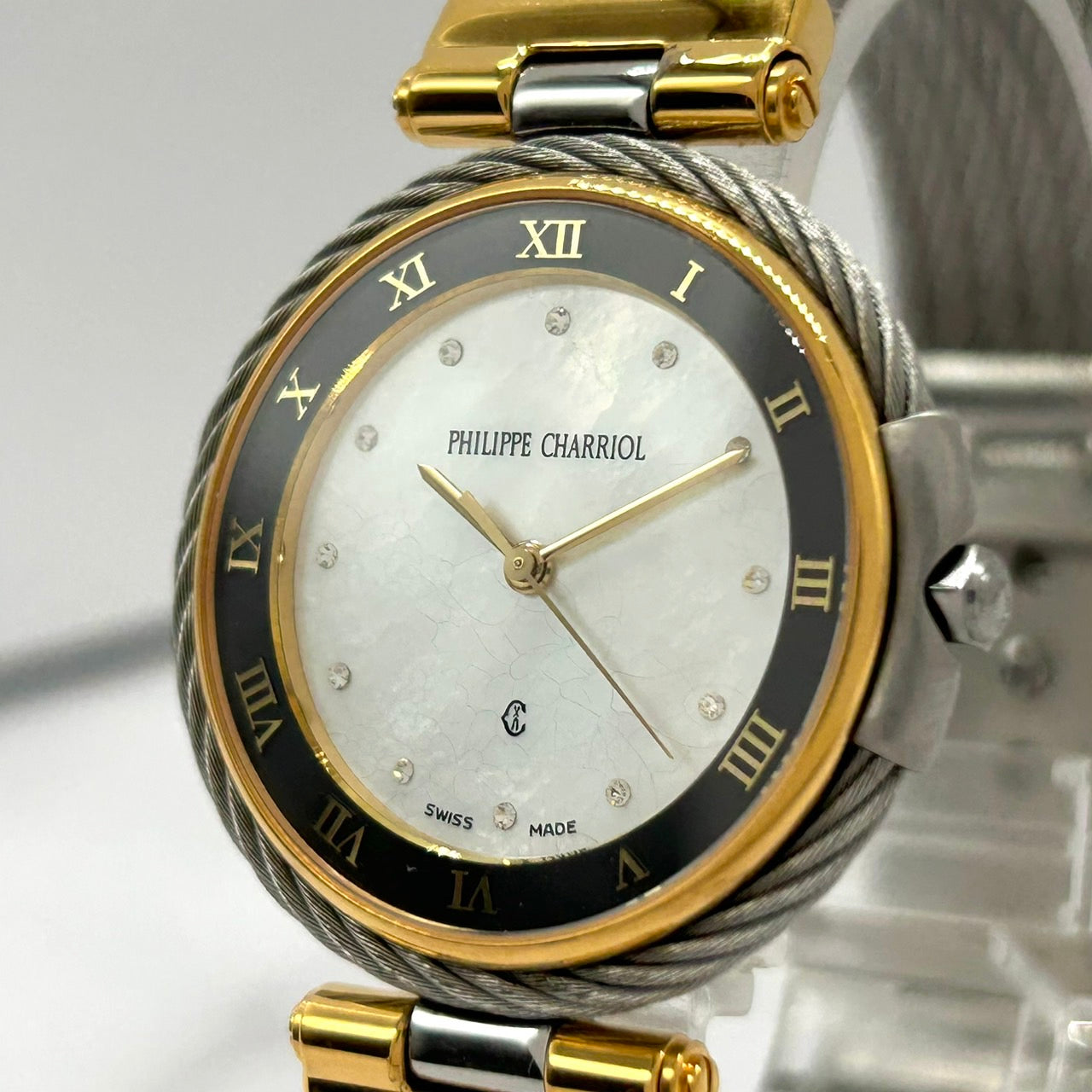 Authentic PHILIPPE CHARRIOL St-Tropez Watch Shell Dial Diamond Ladies Quartz