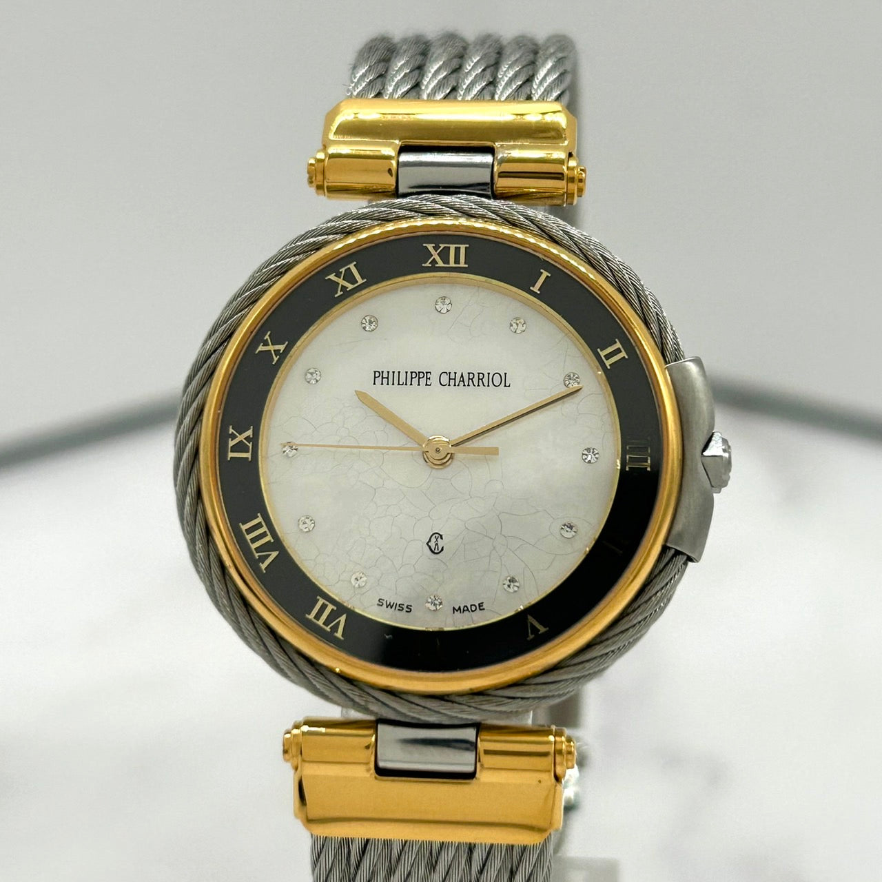 Authentic PHILIPPE CHARRIOL St-Tropez Watch Shell Dial Diamond Ladies Quartz