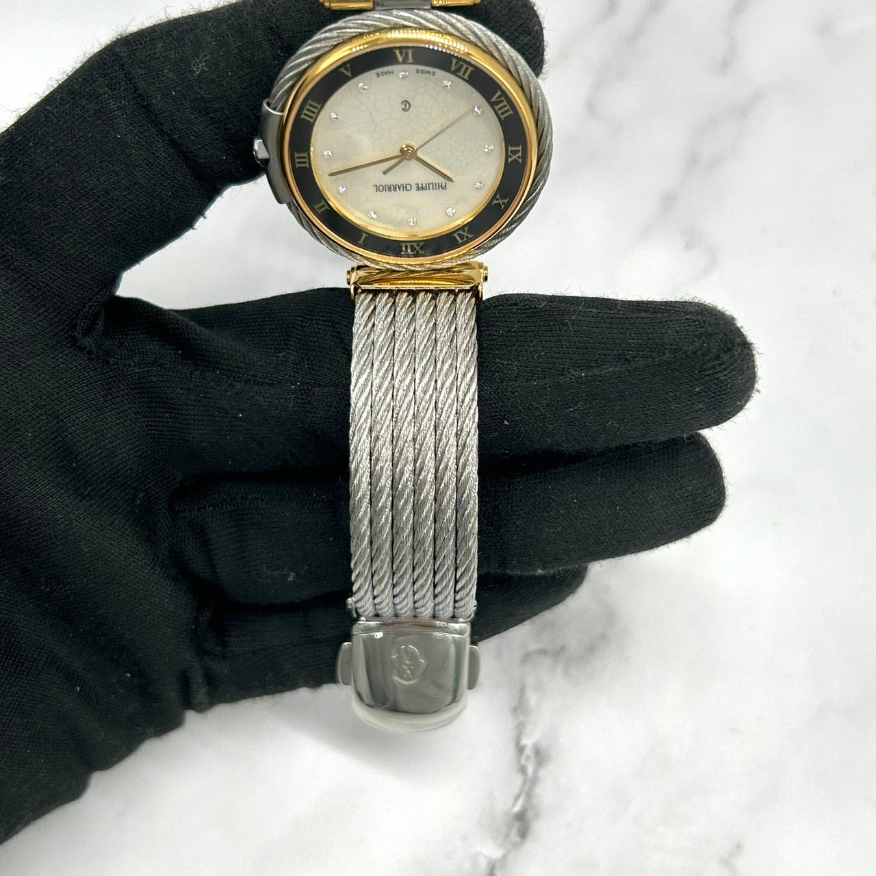 Authentic PHILIPPE CHARRIOL St-Tropez Watch Shell Dial Diamond Ladies Quartz