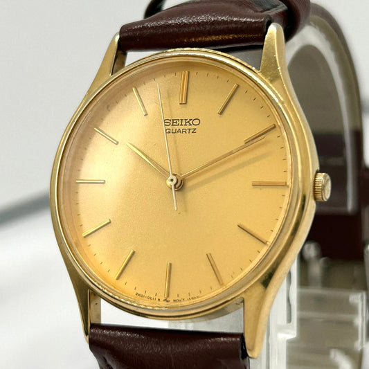 【電池交換済／美品】セイコー SEIKO クオーツ 2K01-0011 クラシック ドレスウォッチ ゴールド ビンテージ 腕時計 アナログ メンズ レディース ユニセックス対応 シンプルデザイン ブラウンレザーベルト クリーニング済 G2