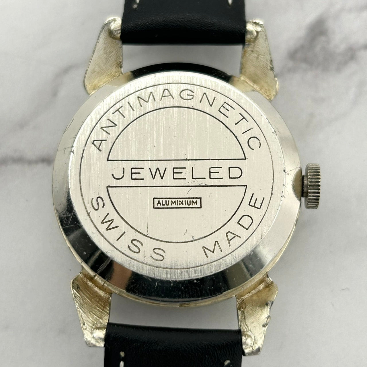 【稼働品】GENEVA DE LUXE JEWELED ジュネーブ 腕時計 メンズ 手巻き アナログ ヴィンテージ アンティーク クラシックウォッチ スイス製 ブラックダイヤル ANTIMAGNETIC 希少 レア クリーニング済み おしゃれ ファッション G5