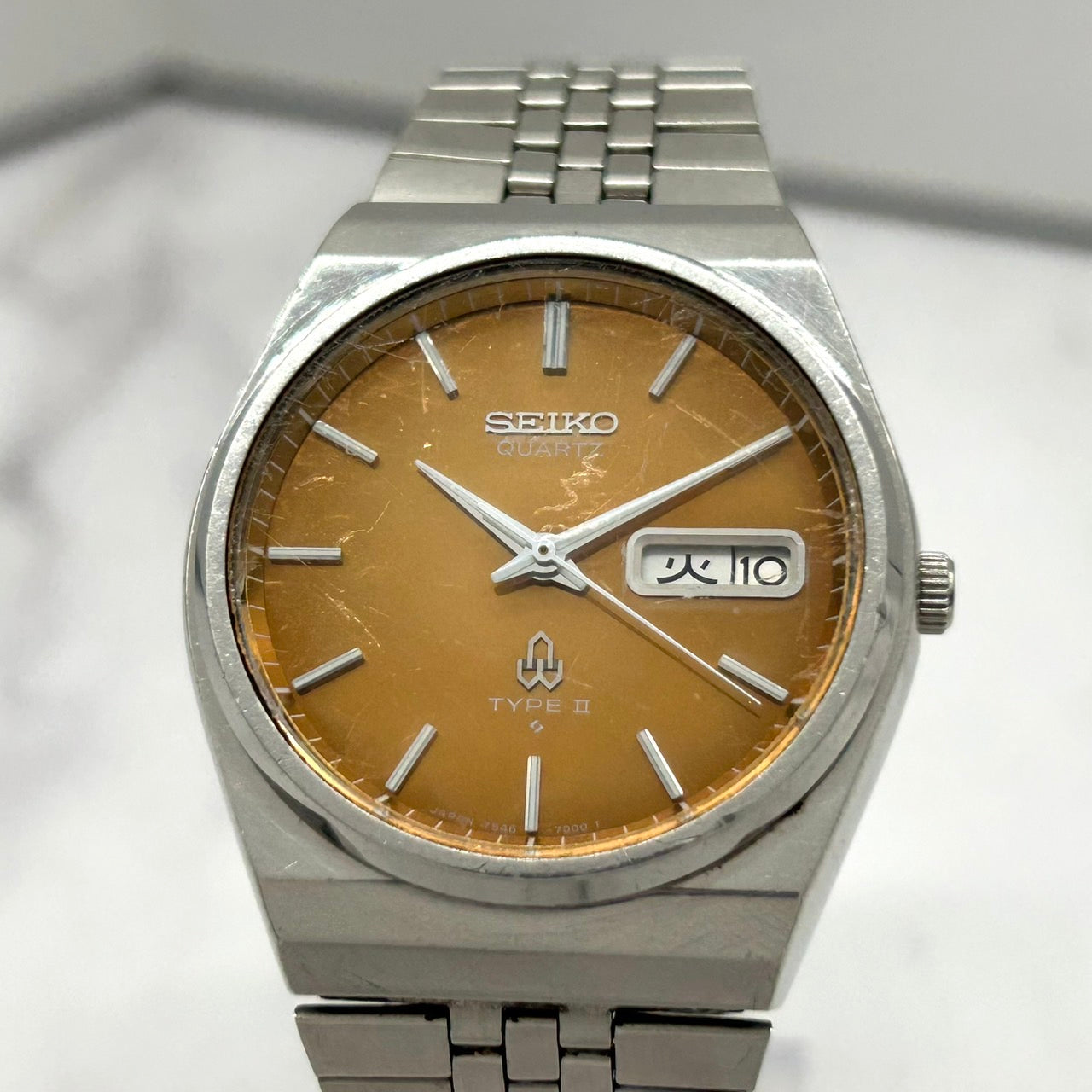 廃盤/激レア/稼働品 seiko セイコー タイプ2 7546-700C 腕時計 メンズ クオーツ ビンテージ 70年代 クラシック ドレスウォッチ アナログ デイデイト カレンダー ステンレス シルバー ヴィンテージ アンティーク SEIKO TYPE II VINTAGE WATCH i2