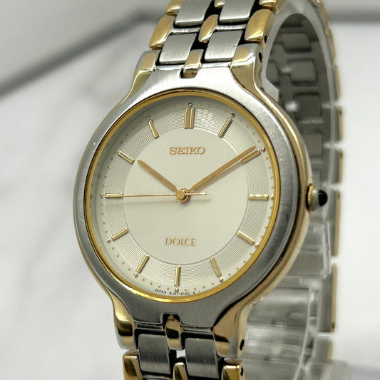 【美品/稼働品】seiko dolce セイコー ドルチェ 腕時計 8J41-6090 クオーツ 薄型 エレガント ドレスウォッチ コンビカラー メンズ レディース ユニセックス アナログ ホワイト文字盤 ゴールド シルバー クリーニング済 SEIKO DOLCE i2