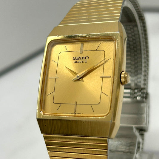 【稼働品】seiko セイコー 腕時計 6530-5760 ゴールド スクエア クオーツ ビンテージ メンズ レディース ユニセックス アナログ ドレスウォッチ エレガント 薄型 クラシック レトロ 金色 クリーニング済み i2