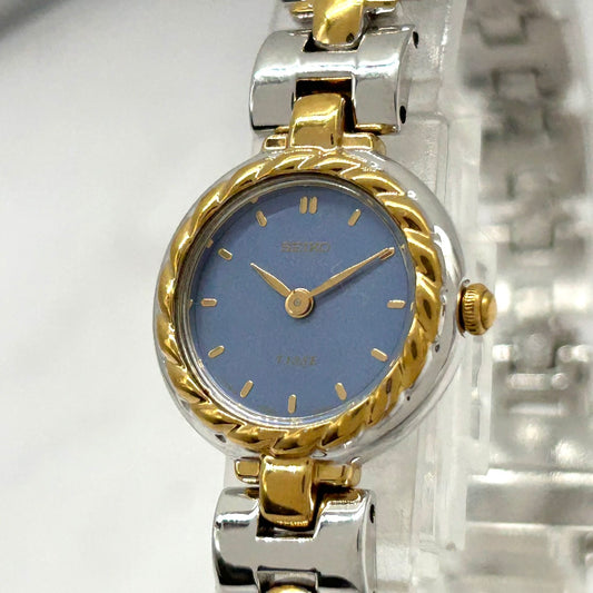 【美品／電池交換済】SEIKO TISSE セイコー ティセ レディース 腕時計 1F20-1A80 クオーツ ブルー文字盤 ゴールド シルバー コンビカラー ビンテージ クラシック エレガント ドレスウォッチ アナログ クリーニング済み i2