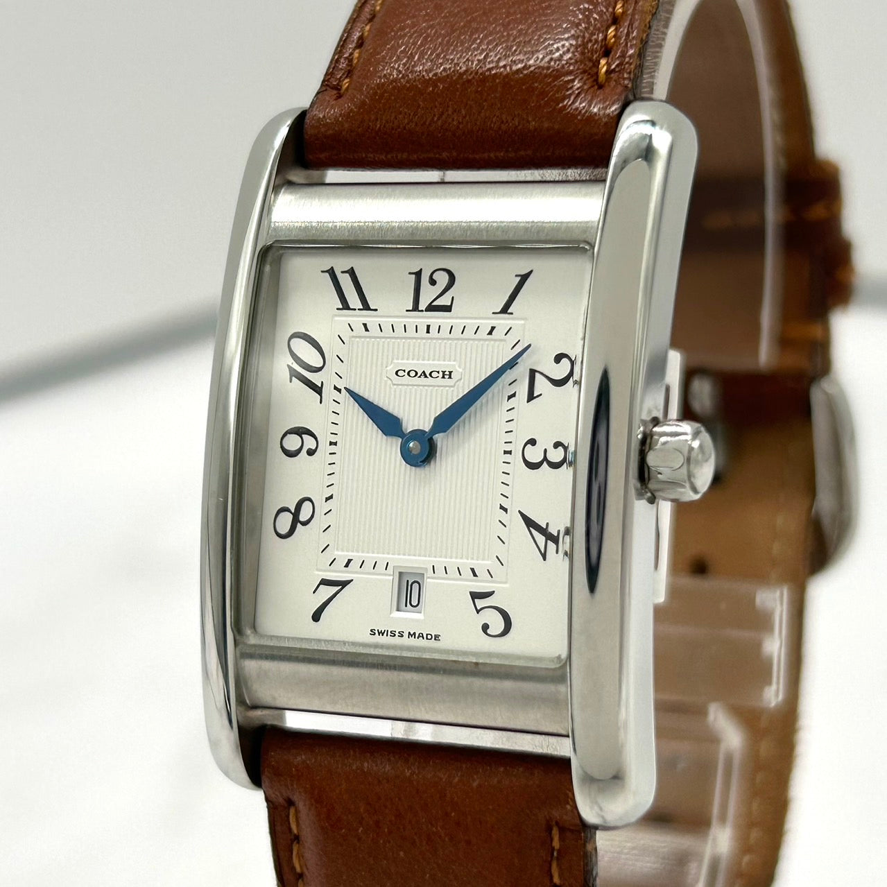 Authentic Coach Lexington W502B Square Date White Dial Brown Leather Watch