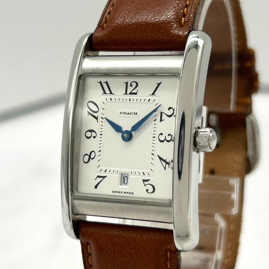Authentic Coach Lexington W502B Square Date White Dial Brown Leather Watch
