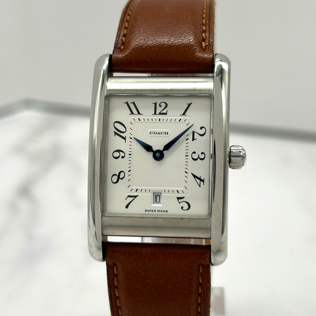 Authentic Coach Lexington W502B Square Date White Dial Brown Leather Watch