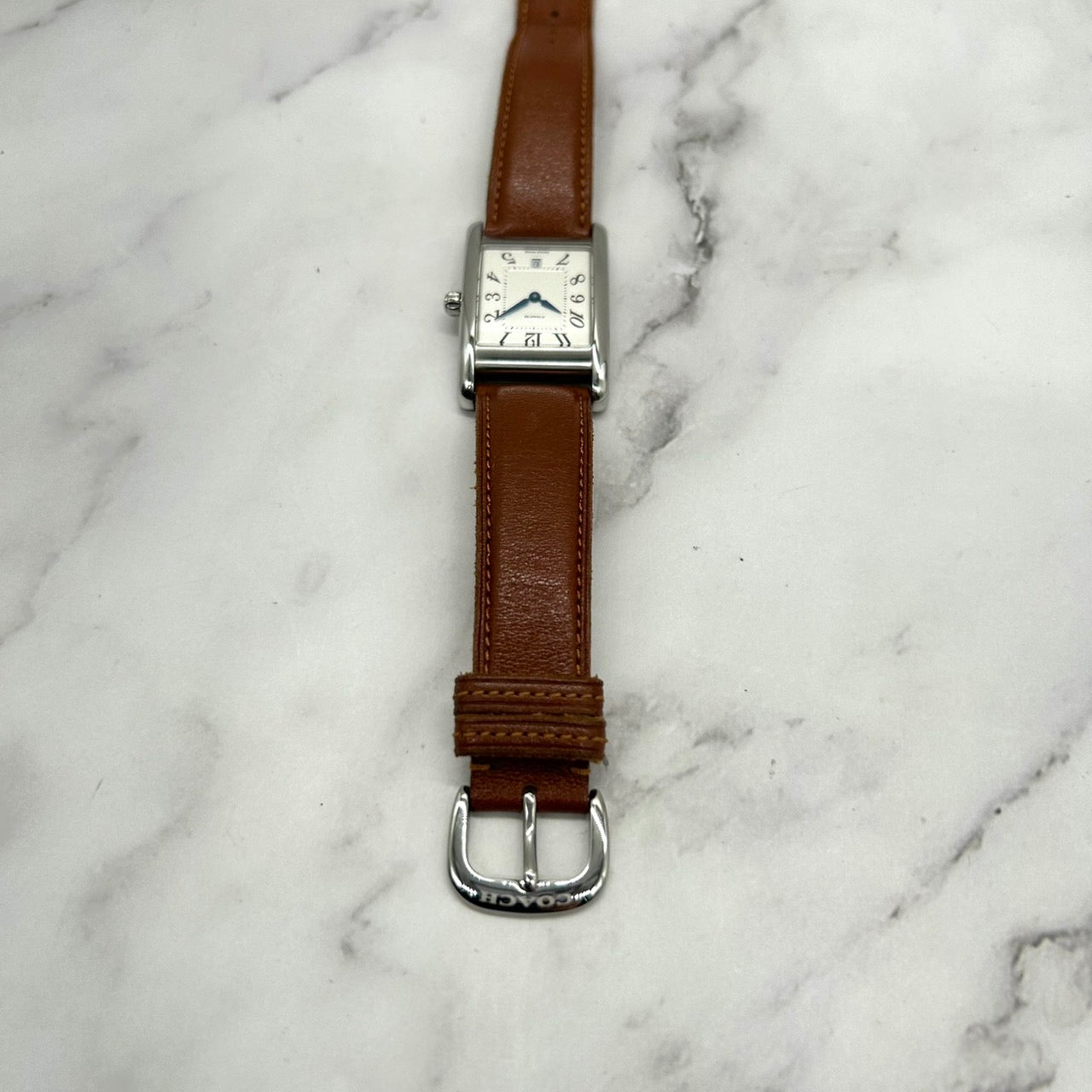 Authentic Coach Lexington W502B Square Date White Dial Brown Leather Watch