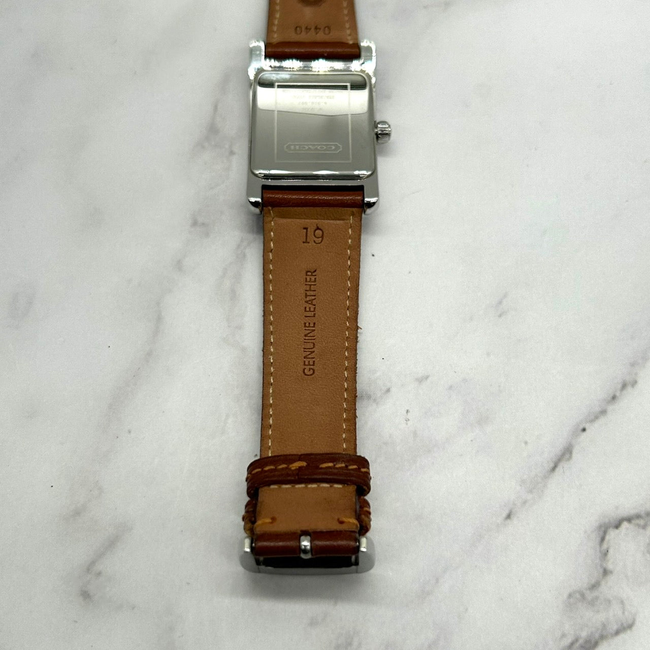 Authentic Coach Lexington W502B Square Date White Dial Brown Leather Watch